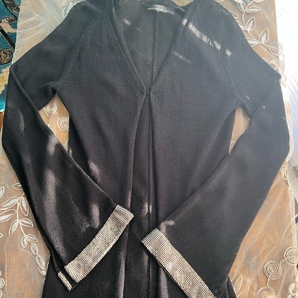 Vintage, Moda SZ S, black, full length, sweater with chainmail style cuff. - Picture 11 of 12